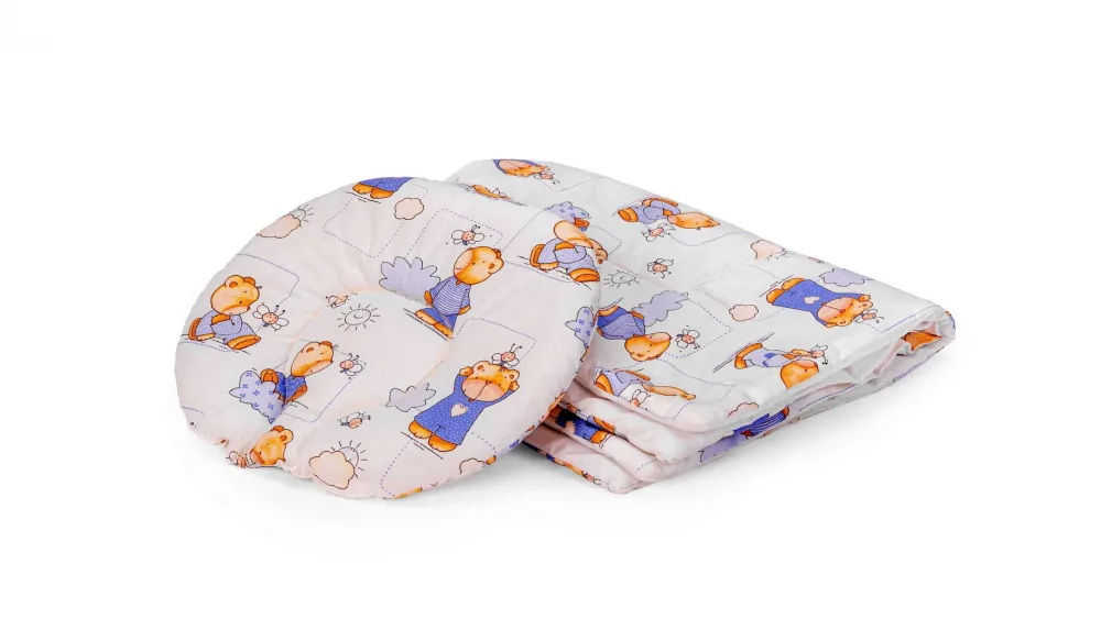 Set paturica si pernuta pentru formarea capului bebelusului SomnArt Ursuleti AlbAlbastru