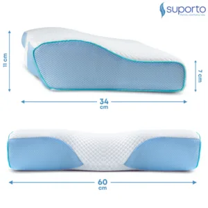 Set perna cervicala anatomica si ortopedica albastra + masca de dormit Suporto 3D cu saculet verde smarald