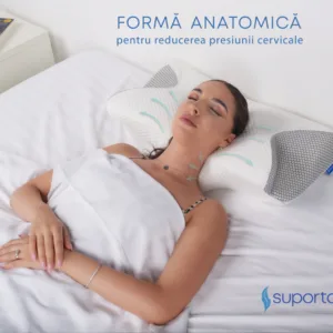 Set perna ortopedica cervicala pentru dormit cu extensii negre + masca de dormit Suporto 3D cu saculet verde smarald