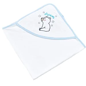 Set prosop cu capison si manusa de baie pentru copii BabyJem WhiteBlue