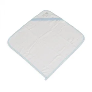 Set prosop cu gluga pentru bebelusi Cangaroo Cute Prince Blue si manusa de baie din bumbac absorbant