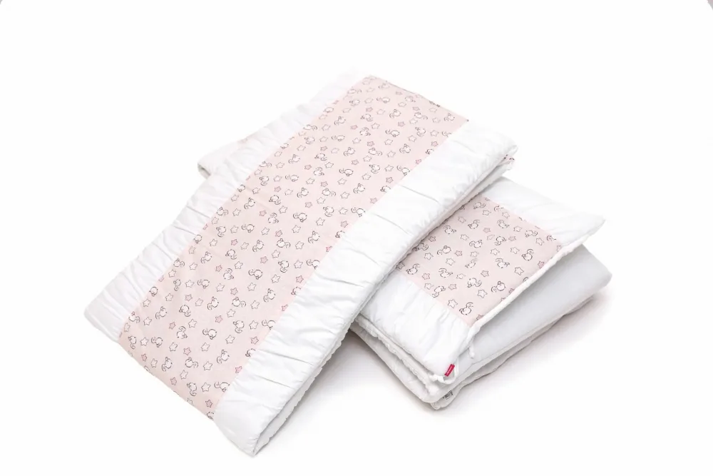 Set protectii patut din bumbac KidsDecor Pink Ducks 70x140 cm