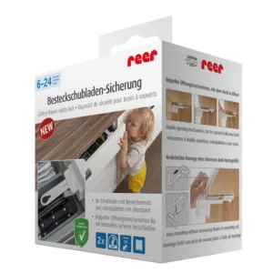 Set sigurante pentru sertare de tacamuri 2 bucati albe montare cu adeziv sau surub Reer 71090