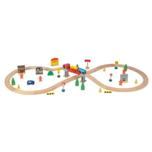 Set tren cu sina si accesorii din lemn Felyx Toys 61 piese