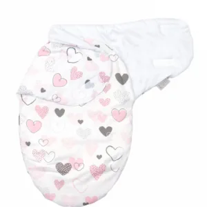 Sistem de infasare Amy Baby swaddle Inimioare bumbac 72x60 cm alb