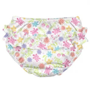 Slip fete SPF 50+ refolosibil cu capse si volanase Green Sprouts by iPlay White Turtle Floral 3T
