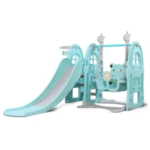 Spatiu de joaca Nichiduta Garden Castle Blue 3 in 1 cu Cos de baschet si Tobogan cu manere