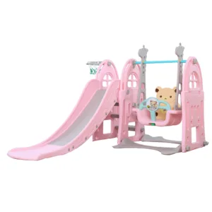 Spatiu de joaca Nichiduta Garden Castle Pink 3 in 1 cu Cos de baschet si Tobogan cu manere