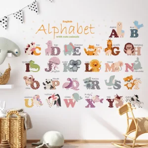 Sticker decorativ pentru copii autoadeziv Alfabetul Animalelor 65 x 100 cm