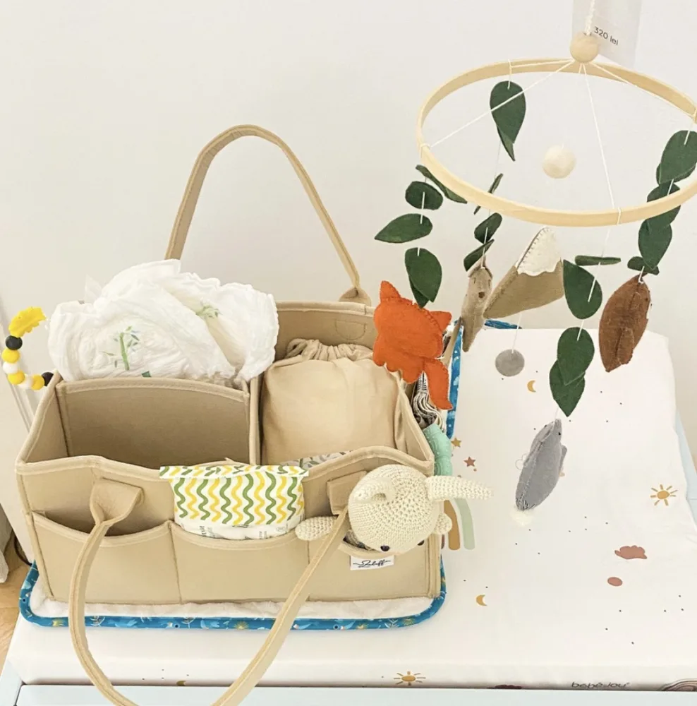 Suport pentru scutece si accesorii Zuluff Bej din fetru