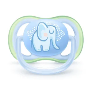 Suzeta ortodontica cu tetina de silicon Avent Ultra Air 0-6 luni Elefant Albastru