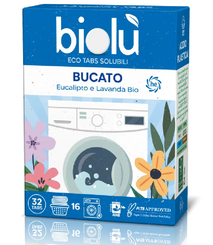 Tablete pentru masina de spalat rufe cu eucalipt si lavanda ecologice 32 bucati 76g Biolu