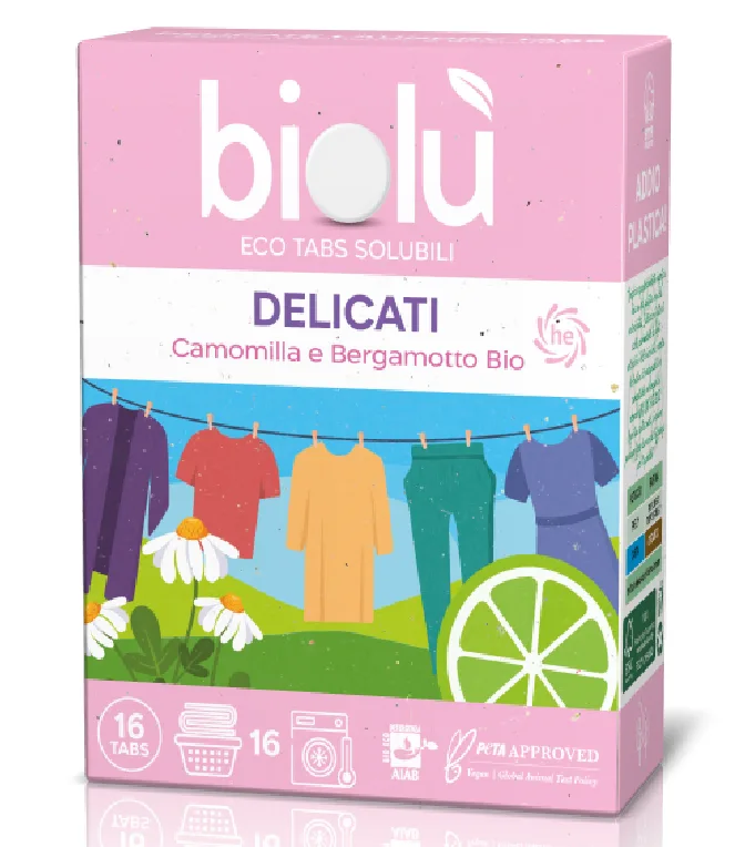Tablete pentru masina de spalat rufe delicate cu musetel si bergamota ecologice 16 bucati 38g Biolu