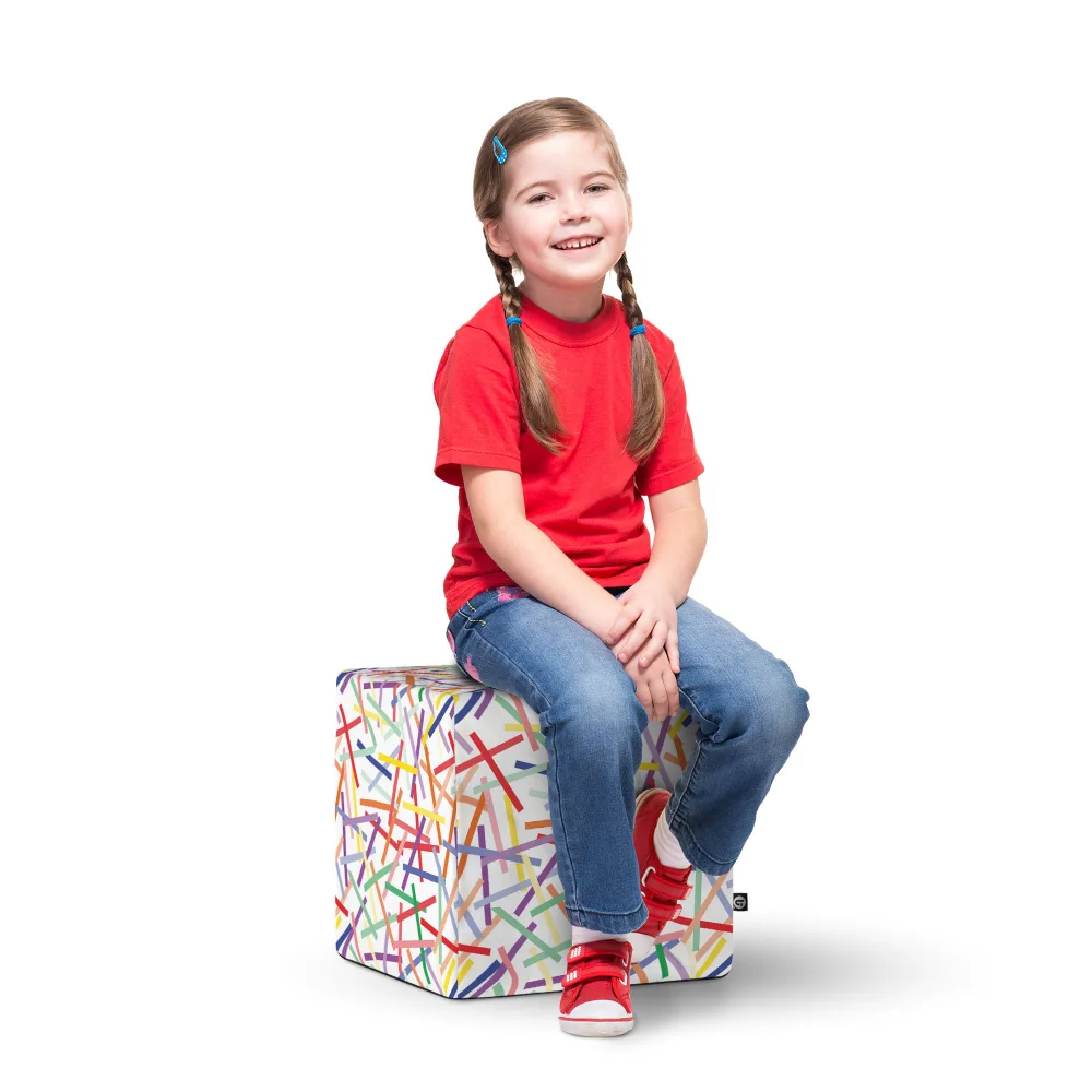 Taburet Updeco cub L Confetti fundal alb