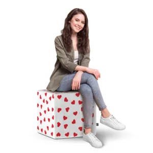 Taburet Updeco cub XL Inimi fundal alb