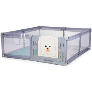 Tarc de joaca pentru copii Chipolino Amico Grey 200x180 cm cu usa si 2 inele ajutatoare