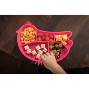 Tavita compartimentata Innobaby din silicon cu ventuza Chicken Pink