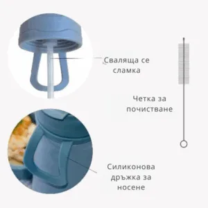 Termos din otel inoxidabil Nuvita Sage Green 350 ml cu cioc retractabil din silicon