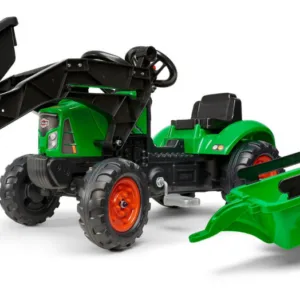 Tractor Falk cu pedale cupa frontala si remorca verde
