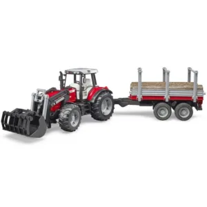 Tractor cu incarcator frontal si remorca de lemne Bruder