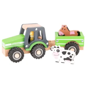 Tractor din lemn cu remorca si animale Felyx Toys