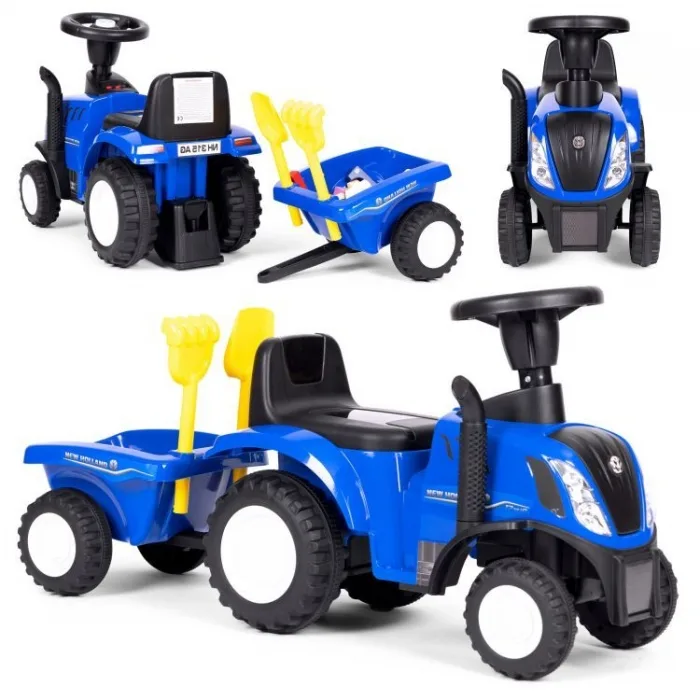 Tractor fara pedale New Holland cu remorca pentru copii 658T Albastru