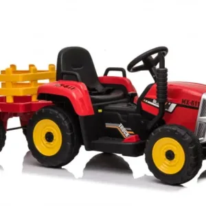 Tractoras electric Kinderauto BJ-611 60W 12V cu remorca si telecomanda  Rosu