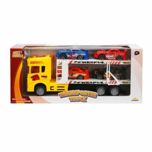 Transportator galben cu 2 niveluri si 4 masini