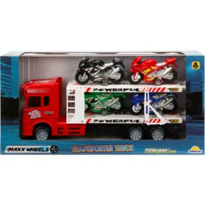 Transportator rosu cu 2 niveluri si 4 motociclete