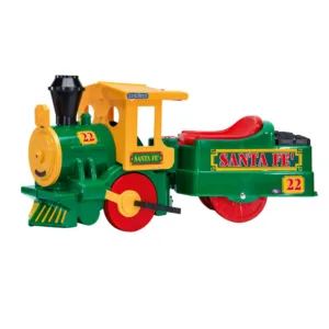 Trenulet electric pentru copii Peg Perego Santa Fe verde 40W cu locomotiva si vagon cu sina