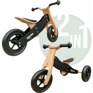 Tricicleta copii fara pedale Free2Move din lemn 2 in 1 Brown Black