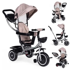Tricicleta pentru copii Ecotoys WQL-066-52 Bej 2 in 1 cu scaun rotativ 360