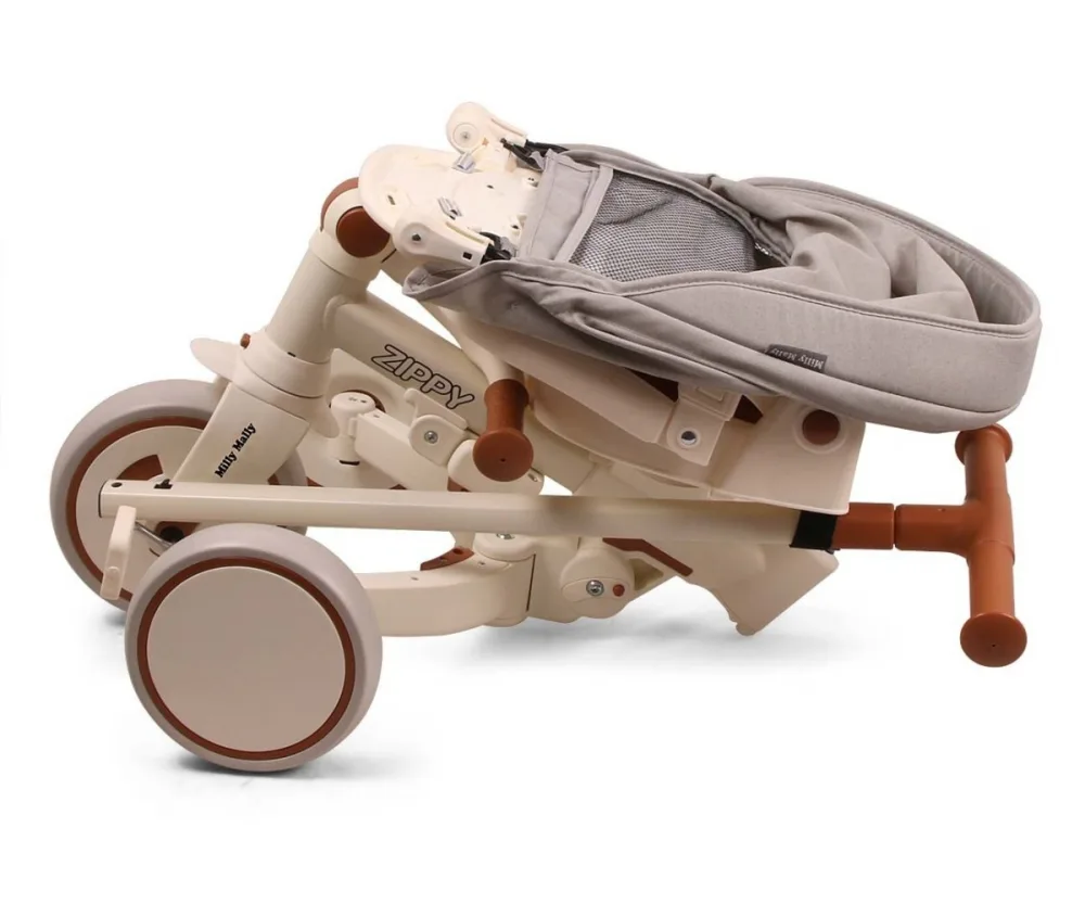 Tricicleta pentru copii Milly Mally Zippy Beige 5 in 1 pliabila