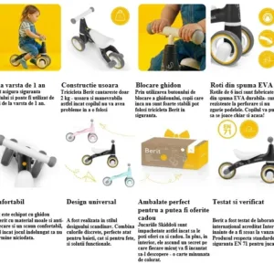 Tricicleta pentru copii fara pedale Berit Ride-On Skiddou Sky High Bleu