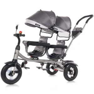 Tricicleta pentru copii gemeni Chipolino 2Play Silver Grey cu maner