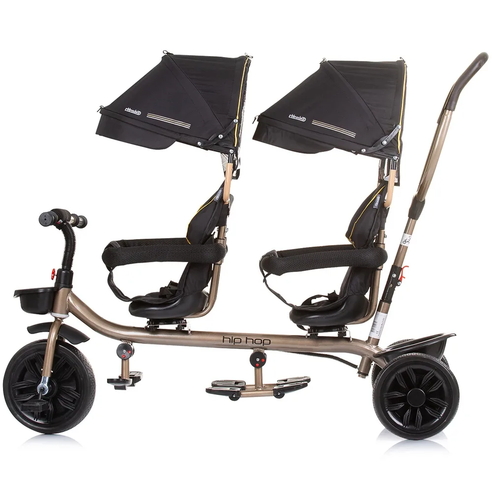 Tricicleta pentru gemeni Chipolino Hip Hop Ebony cu sezut rotativ 360 grade