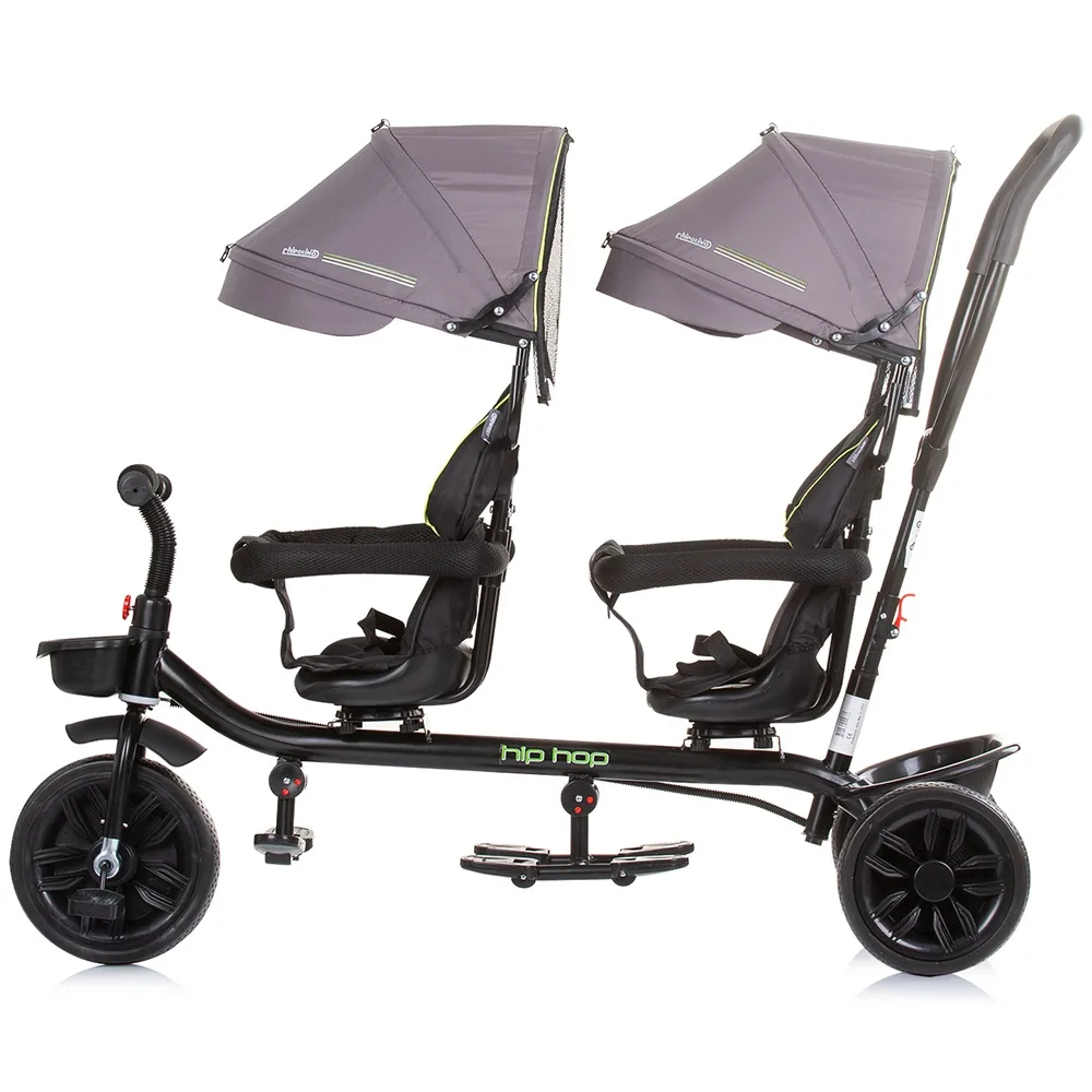 Tricicleta pentru gemeni Chipolino Hip Hop Graphite cu sezut rotativ 360 grade