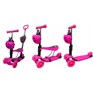 Trotineta 5 in 1 R-Sport H3 roz cu maner parental si scaun