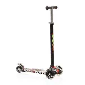 Trotineta aluminiu cu 3 roti pentru baieti peste 3 ani Byox Moni Rapture negru cu luminite