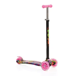 Trotineta aluminiu cu 3 roti pentru fete peste 3 ani Byox Moni Rapture roz cu luminite
