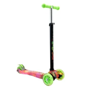 Trotineta aluminiu cu 3 roti pentru fete peste 3 ani Byox Moni Rapture roz verde cu luminite
