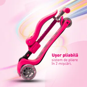 Trotineta copii 2-in-1 pliabila cu scaun reglabil si  lumini 4Glow Roz 18 luni - 8 ani
