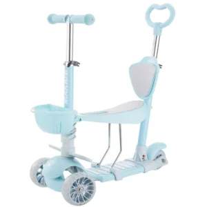Trotineta cu scaun 3 roti pentru baieti peste 1 an Kikka 4 in 1 Makani BonBon bleu cu luminite