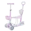 Trotineta cu scaun 3 roti pentru fete peste 1 an Kikka 4 in 1 Makani BonBon lila cu luminite