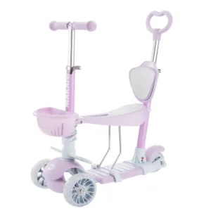 Trotineta cu scaun 3 roti pentru fete peste 1 an Kikka 4 in 1 Makani BonBon lila cu luminite