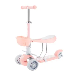 Trotineta cu scaun 3 roti pentru fete peste 1 an Kikka Makani 3 in 1 BonBon roz cu luminite