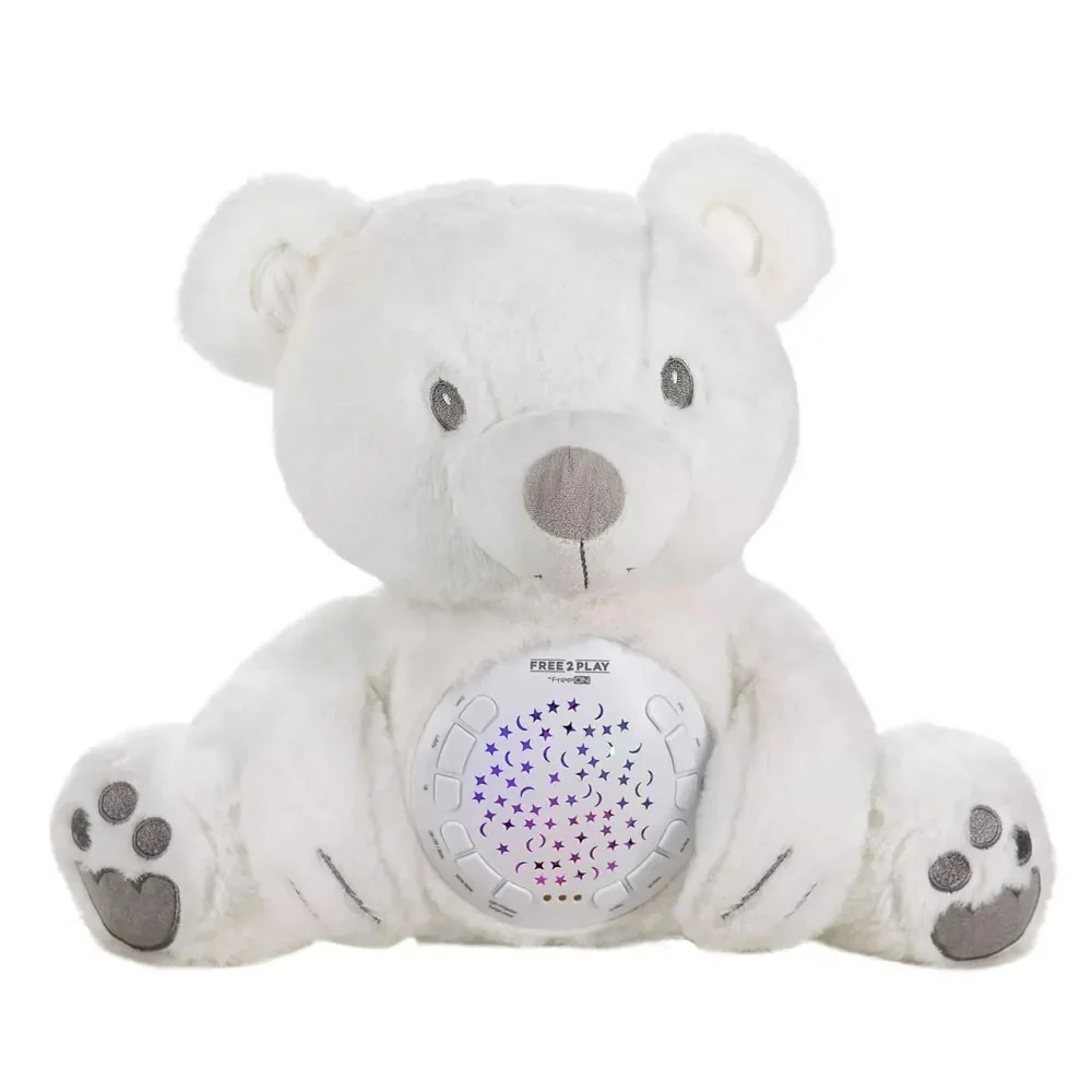 Ursulet muzical de plus cu proiector Free2Play Alb