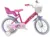 Bicicleta pentru copii Denver Minnie Cutest 16 inch, frana de mana pe ambele roti, clopotel, roti ajutatoare detasabile, suport pentru papusi, cosulet transport pe ghidon