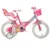 Bicicleta pentru fetite Disney Princess 14 inch Dino Bikes, varsta 4-7 ani si inaltimea de 94-128 cm, frana de mana pe ambele roti, roti ajutatoare, cosulet si scaunel pentru papusa