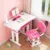 Birou pentru copii Novokids Premium desk RozAlb din MDF, cu lampa inclusa, dimensiuni 80x50x70 cm, cadru metalic